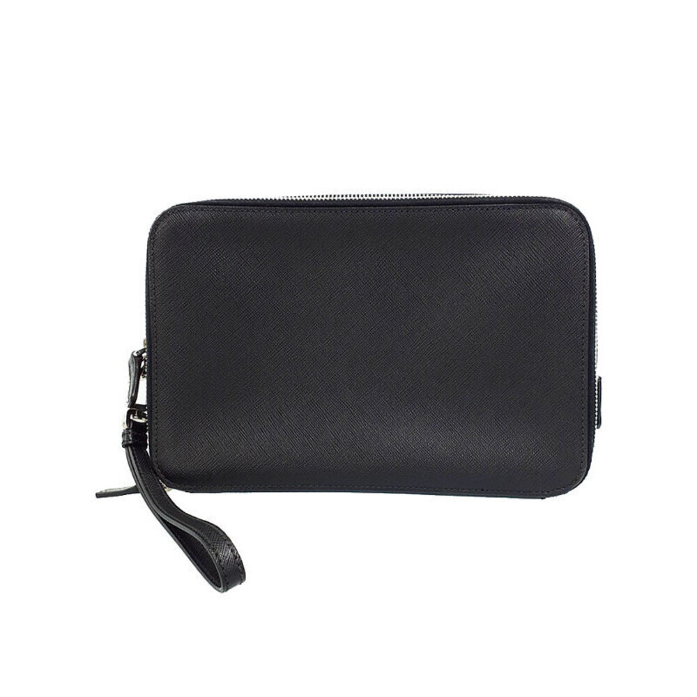Prada Saffiano Leather Clutch Bag Black